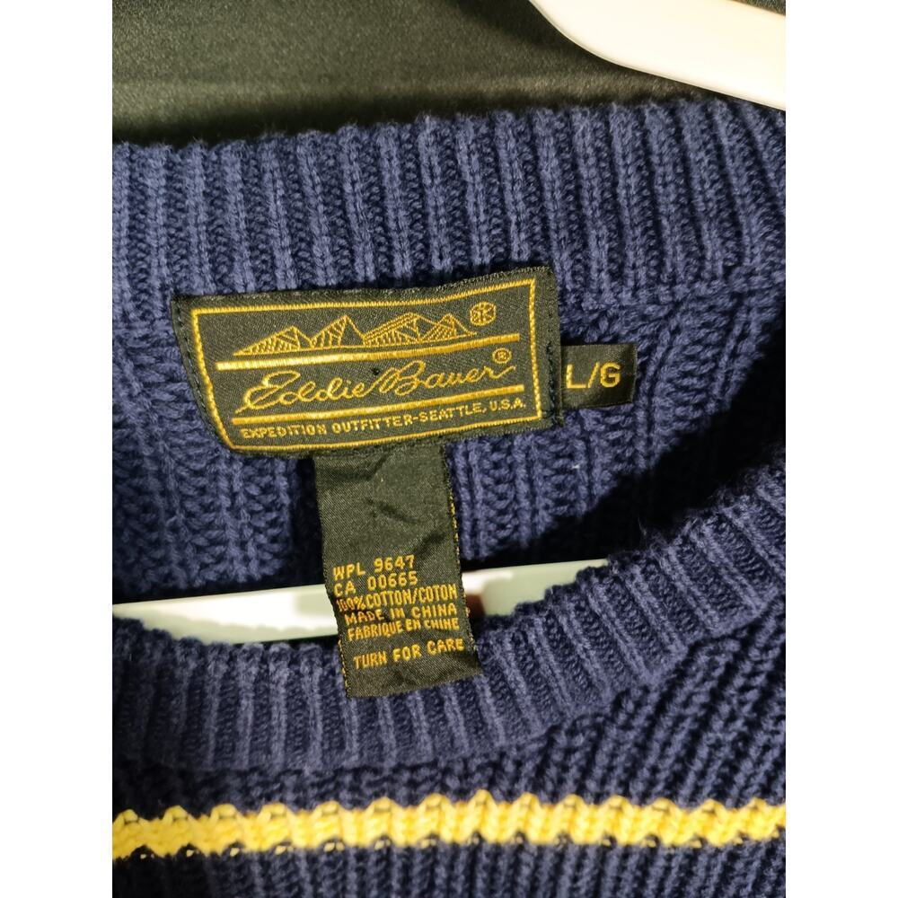 Gold Label Eddie Bauer Women’s Large Navy Sweater Gold Stripe Pullover Knit - Picture 2 of 6